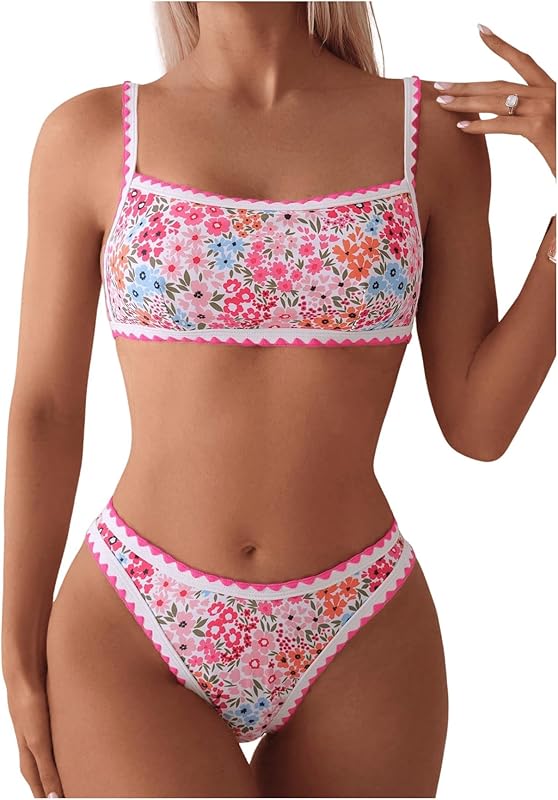Bathing Suit for Women Two Piece Floral Print Tie Back Swimsuit Bikini Sets - Seldom Seen Styles