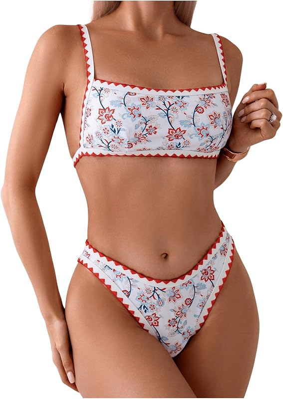 Bathing Suit for Women Two Piece Floral Print Tie Back Swimsuit Bikini Sets - Seldom Seen Styles