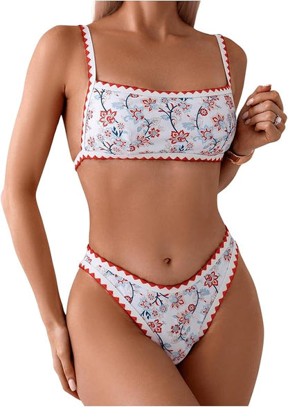 Bathing Suit for Women Two Piece Floral Print Tie Back Swimsuit Bikini Sets - Seldom Seen Styles