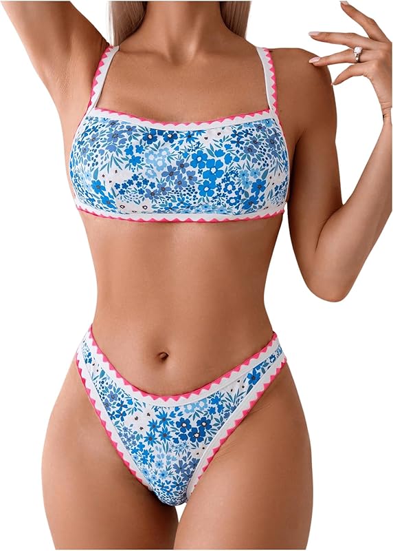 Bathing Suit for Women Two Piece Floral Print Tie Back Swimsuit Bikini Sets - Seldom Seen Styles