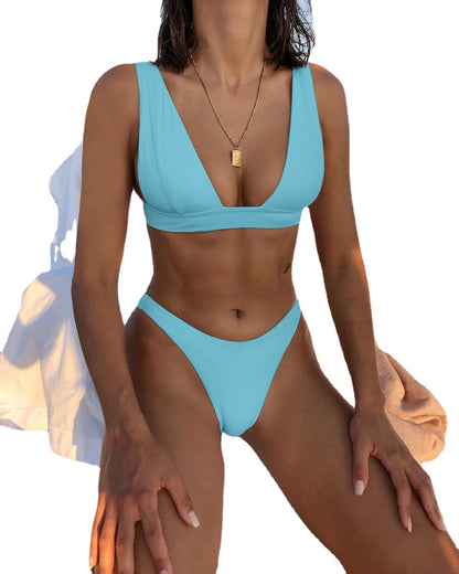 Bathing Suits for Women Deep V Neck Sexy Two Piece Bikini Sets for Women Thong Halter Cheeky Swimsuit - Seldom Seen Styles