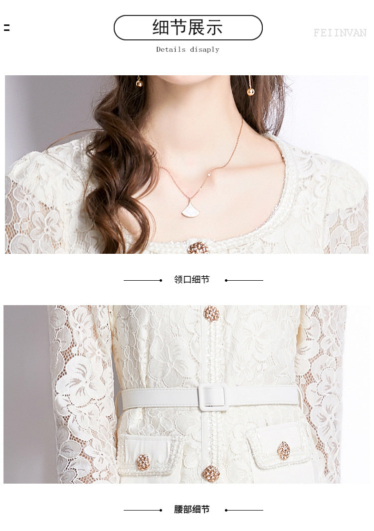 Bella Lace Patchwork Pleated Midi Dress  Patchwork Mid-Length Pleated Dress - Seldom Seen Styles