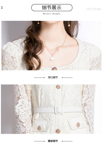 Bella Lace Patchwork Pleated Midi Dress  Patchwork Mid-Length Pleated Dress - Seldom Seen Styles