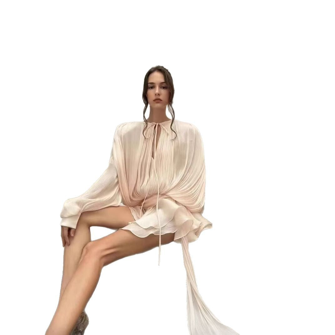 Beryl Pleated Ruffle Hem Mini Dress Puff Sleeve Ruffle Short Dress Two-Piece Set New Pleated Design Short Dress - Seldom Seen Styles