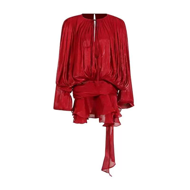 Beryl Pleated Ruffle Hem Mini Dress Puff Sleeve Ruffle Short Dress Two-Piece Set New Pleated Design Short Dress - Seldom Seen Styles