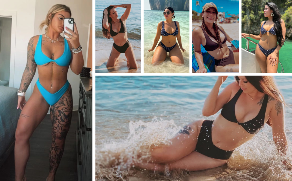 Bikini Set for Women Solid V Neck Knot Front Push Up High Leg Thong Two Piece Swimsuit - Seldom Seen Styles