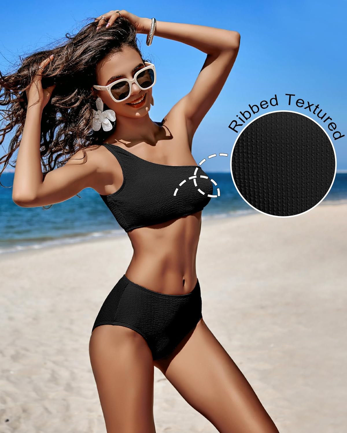 Bikini Sets for Women High Waisted 2 Piece Bestselling Swimsuit Ribbed One Shoulder Tummy Control Bathing Suit 2025 - Seldom Seen Styles