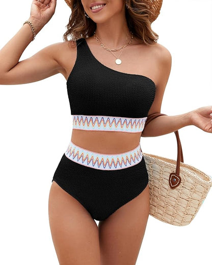 Bikini Sets for Women High Waisted 2 Piece Bestselling Swimsuit Ribbed One Shoulder Tummy Control Bathing Suit 2025 - Seldom Seen Styles