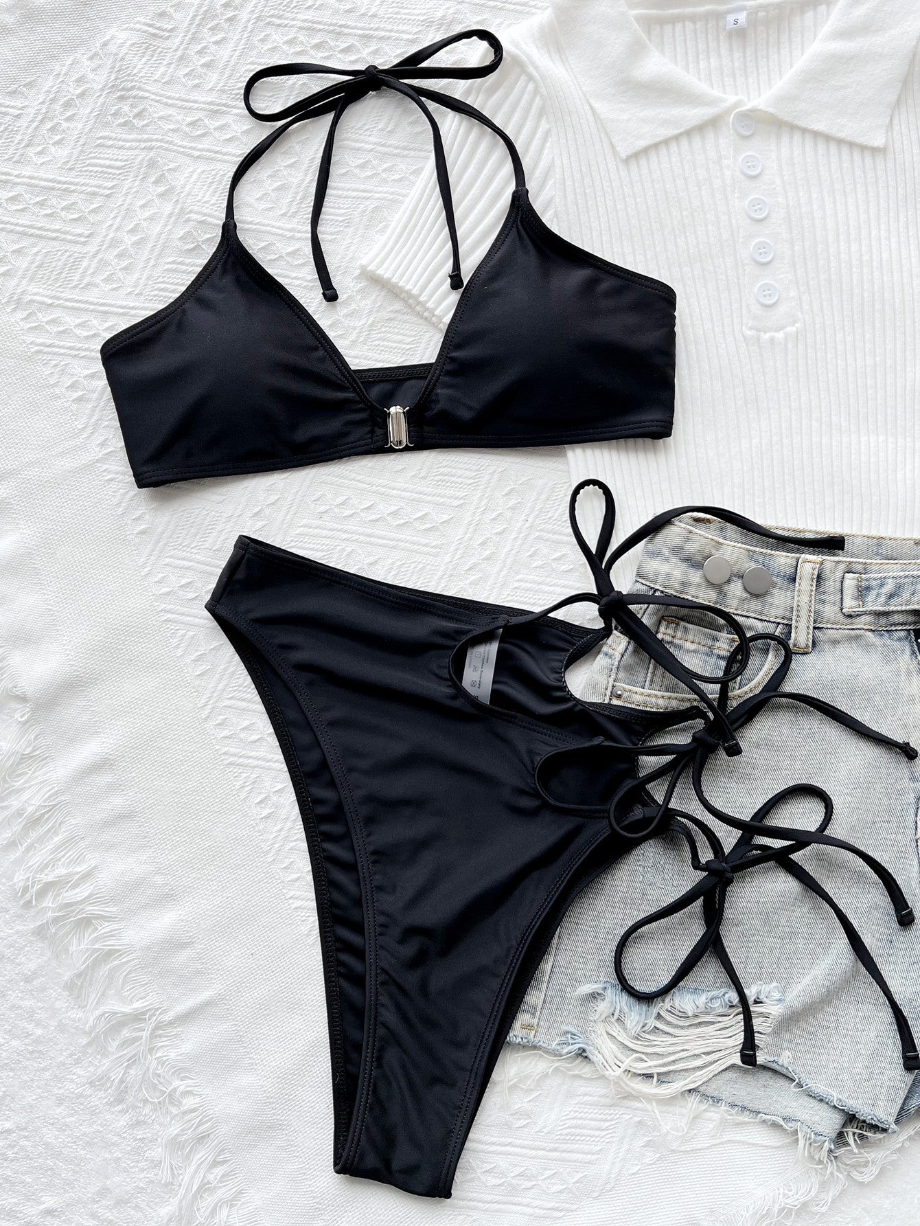 Bikini Solid Color Sexy Women's Two-Piece Swimsuit Triangle Cover-Up Swimwear - Seldom Seen Styles