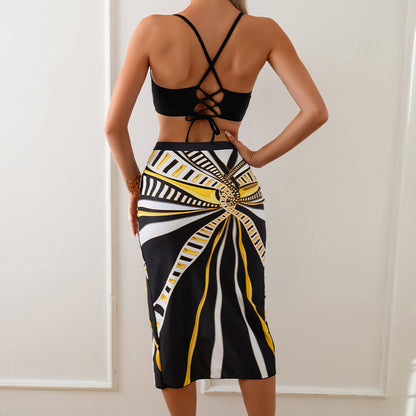 Bikini Three-Piece Set Printed Long Skirt Two-Piece Swimsuit for Women - Seldom Seen Styles