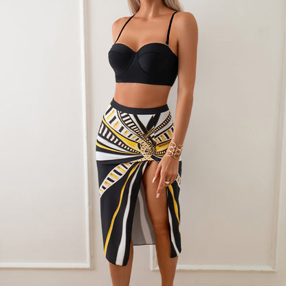 Bikini Three-Piece Set Printed Long Skirt Two-Piece Swimsuit for Women - Seldom Seen Styles
