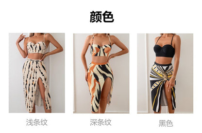 Bikini Three-Piece Set Printed Long Skirt Two-Piece Swimsuit for Women - Seldom Seen Styles