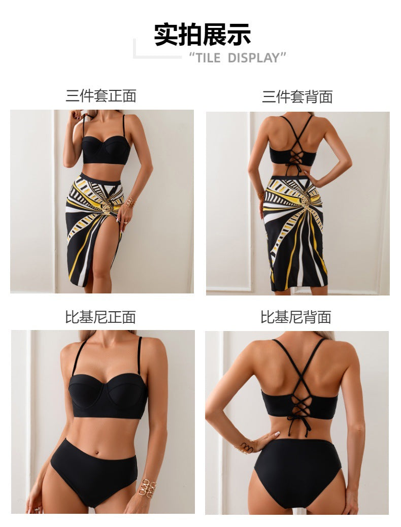 Bikini Three-Piece Set Printed Long Skirt Two-Piece Swimsuit for Women - Seldom Seen Styles