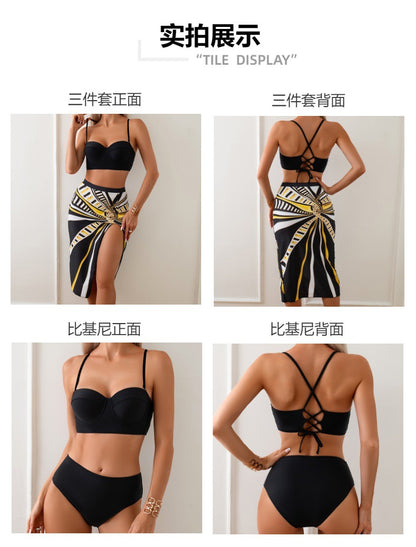 Bikini Three-Piece Set Printed Long Skirt Two-Piece Swimsuit for Women - Seldom Seen Styles