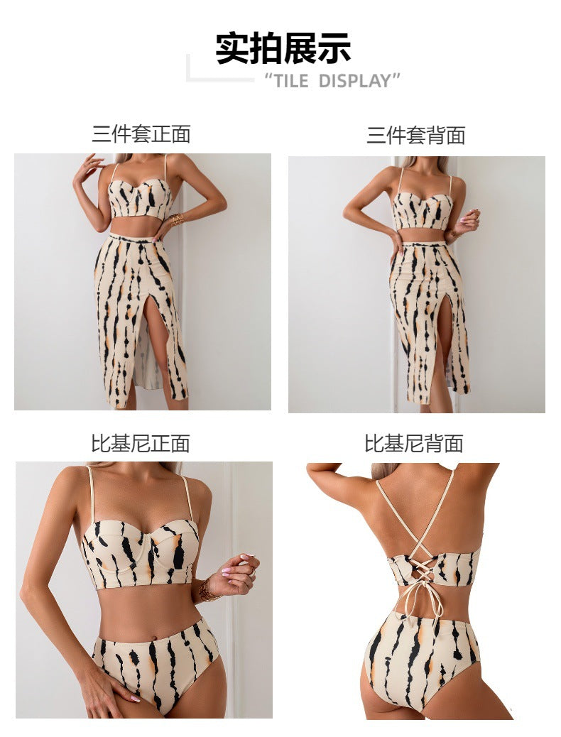 Bikini Three-Piece Set Printed Long Skirt Two-Piece Swimsuit for Women - Seldom Seen Styles
