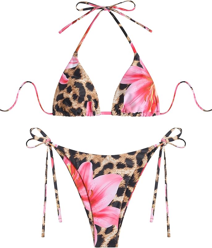 Bikini for Women 2 Piece Halter Bikini Sets Sexy High Cut Bathing Suit Side Tie Swimsuits - Seldom Seen Styles