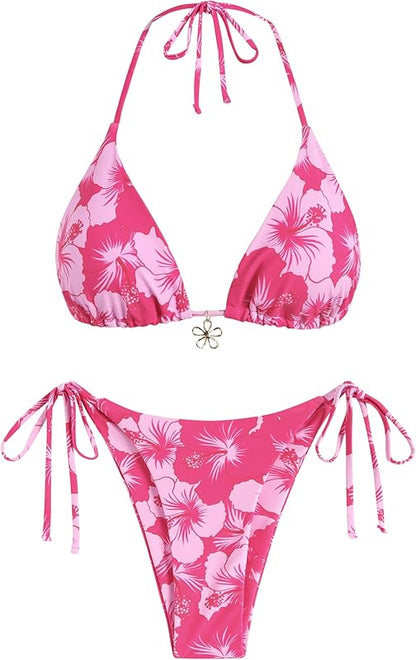 Bikini for Women 2 Piece Halter Bikini Sets Sexy High Cut Bathing Suit Side Tie Swimsuits - Seldom Seen Styles