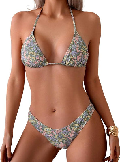 Bikini for Women 2 Piece Halter Bikini Sets Sexy High Cut Bathing Suit Side Tie Swimsuits - Seldom Seen Styles