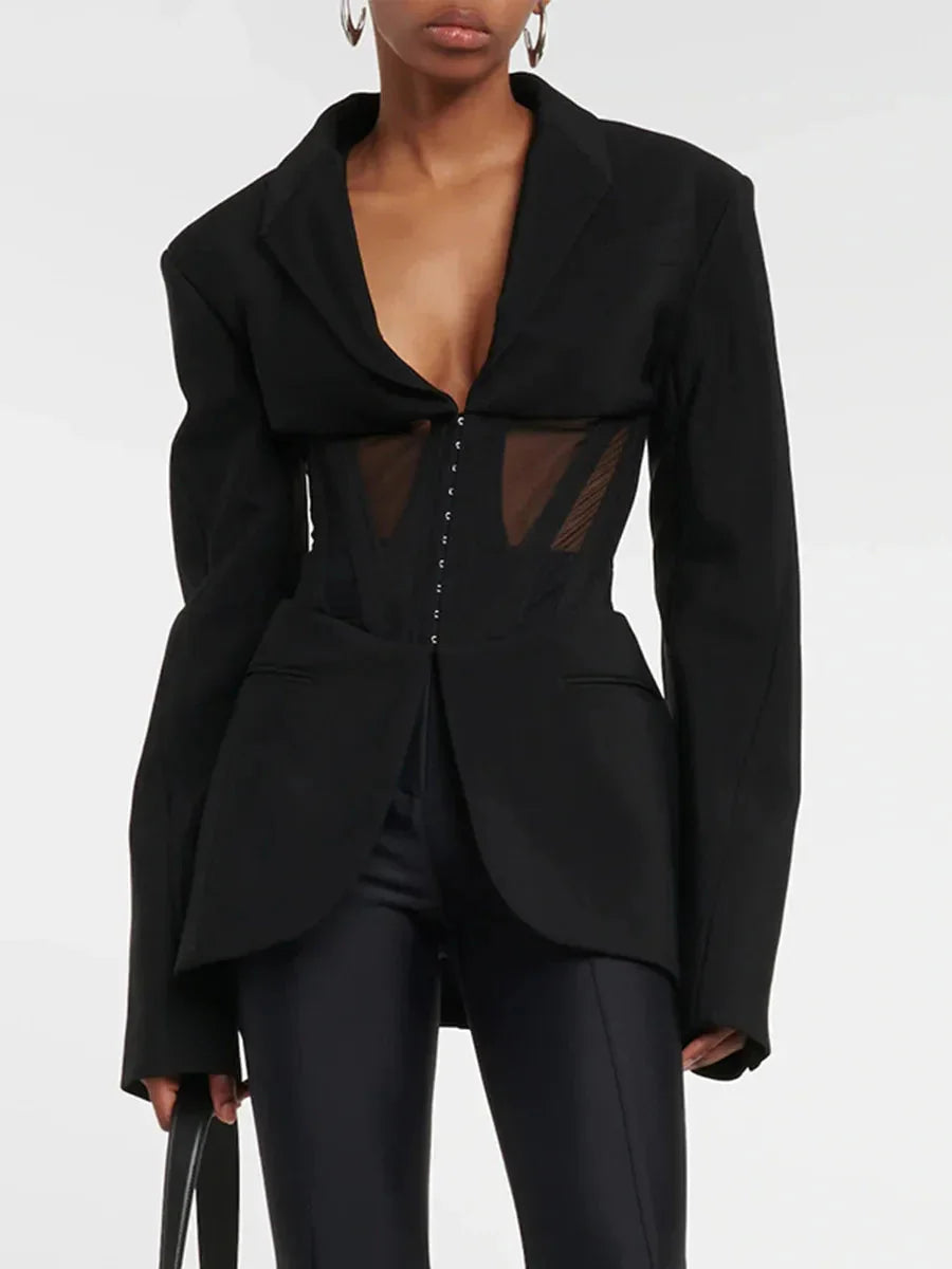 Black Illusion Long-sleeve mesh and see-through suit - Seldom Seen Styles