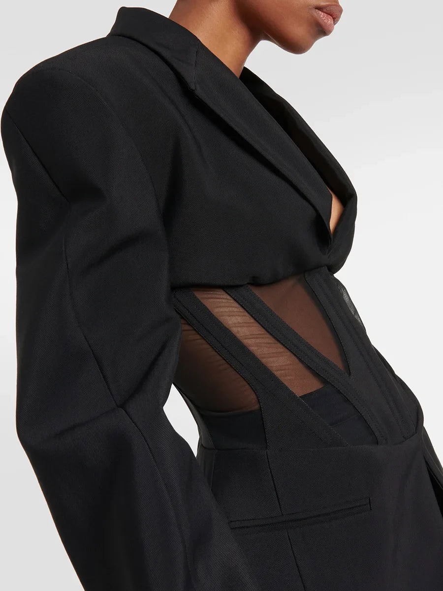 Black Illusion Long-sleeve mesh and see-through suit - Seldom Seen Styles