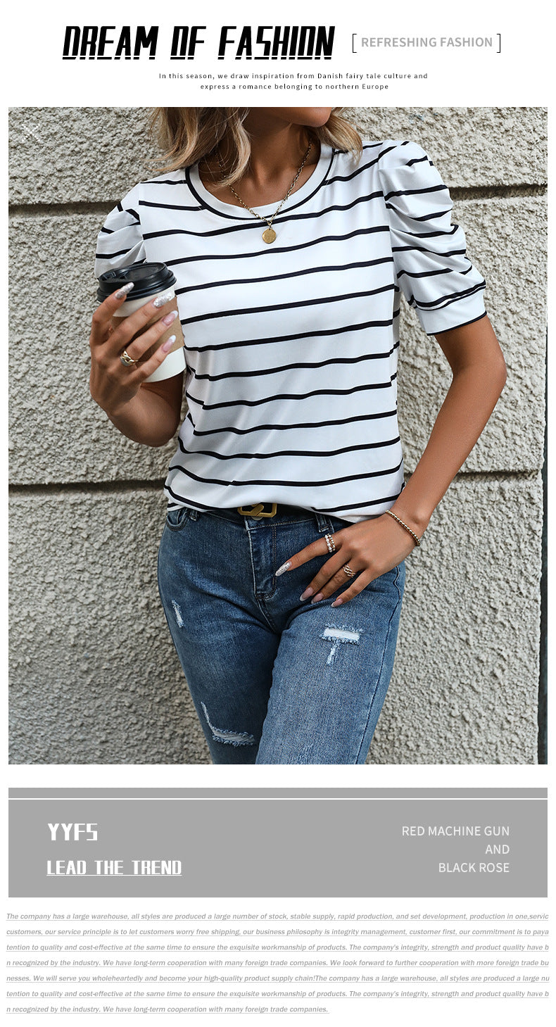 Blouse for Women Dressy Casual Puff Short Sleeve Boho Tops Fashion Floral Crew Neck Tunic Shirts Summer Clothes - Seldom Seen Styles