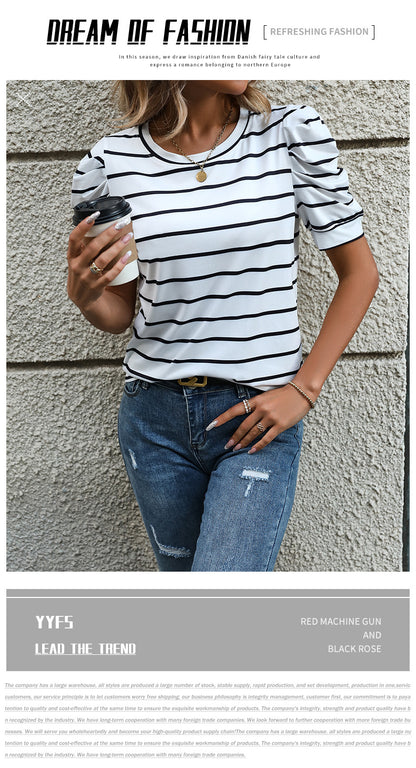 Blouse for Women Dressy Casual Puff Short Sleeve Boho Tops Fashion Floral Crew Neck Tunic Shirts Summer Clothes - Seldom Seen Styles