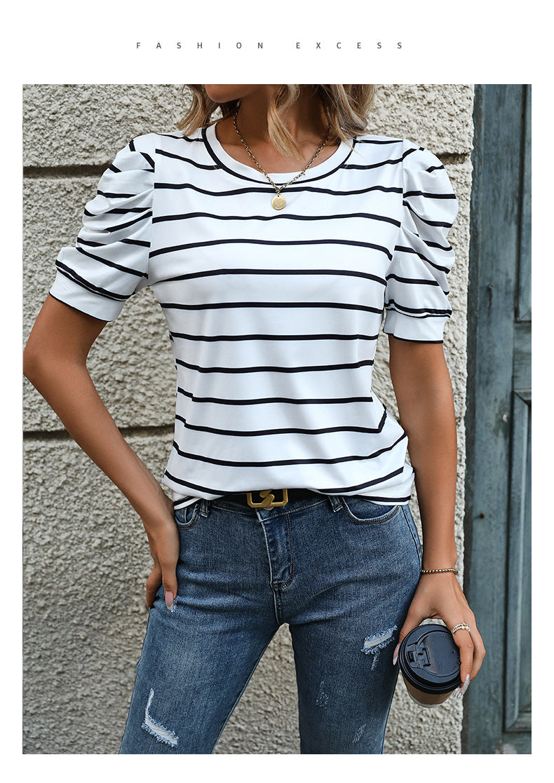 Blouse for Women Dressy Casual Puff Short Sleeve Boho Tops Fashion Floral Crew Neck Tunic Shirts Summer Clothes - Seldom Seen Styles