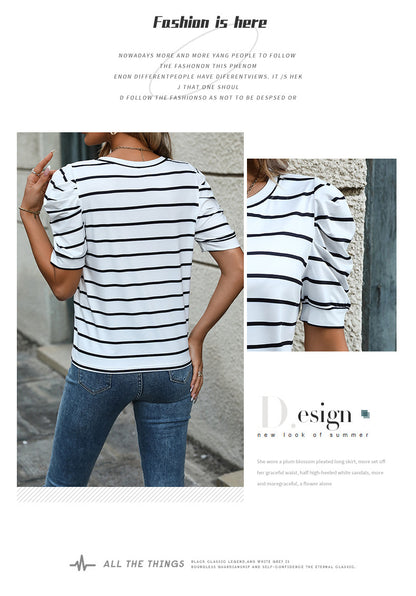 Blouse for Women Dressy Casual Puff Short Sleeve Boho Tops Fashion Floral Crew Neck Tunic Shirts Summer Clothes - Seldom Seen Styles