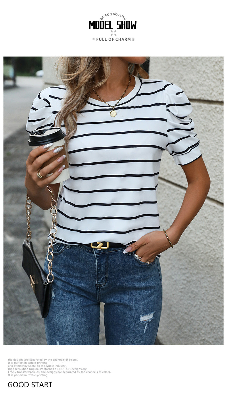 Blouse for Women Dressy Casual Puff Short Sleeve Boho Tops Fashion Floral Crew Neck Tunic Shirts Summer Clothes - Seldom Seen Styles