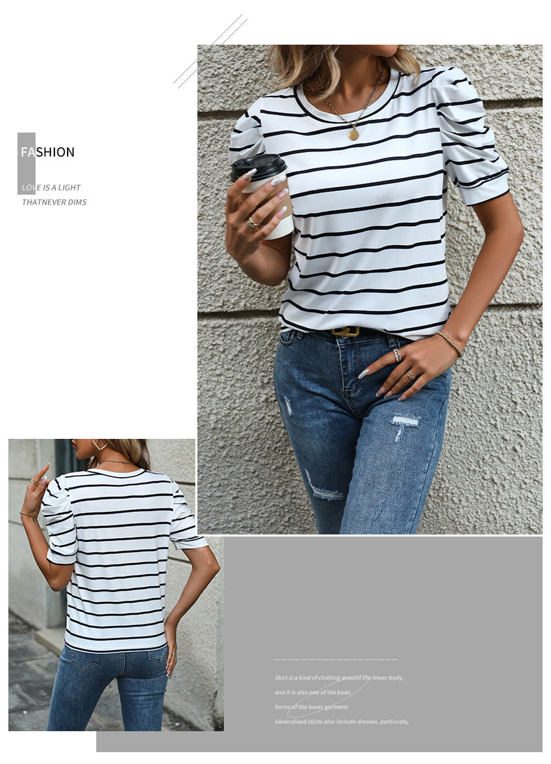 Blouse for Women Dressy Casual Puff Short Sleeve Boho Tops Fashion Floral Crew Neck Tunic Shirts Summer Clothes - Seldom Seen Styles