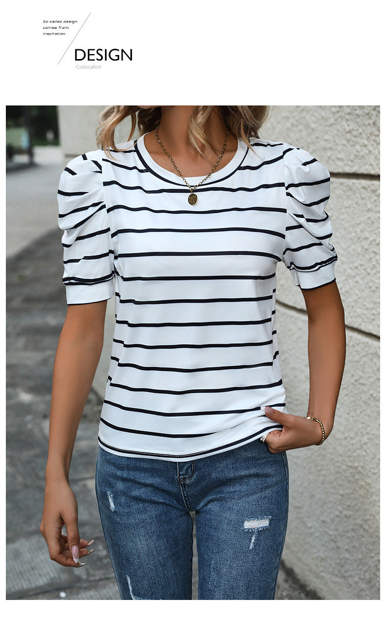 Blouse for Women Dressy Casual Puff Short Sleeve Boho Tops Fashion Floral Crew Neck Tunic Shirts Summer Clothes - Seldom Seen Styles