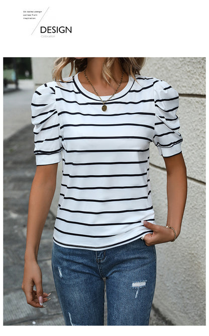 Blouse for Women Dressy Casual Puff Short Sleeve Boho Tops Fashion Floral Crew Neck Tunic Shirts Summer Clothes - Seldom Seen Styles