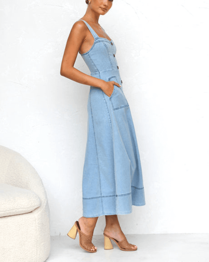 Blue Denim Maxi Dress - Seldom Seen Styles