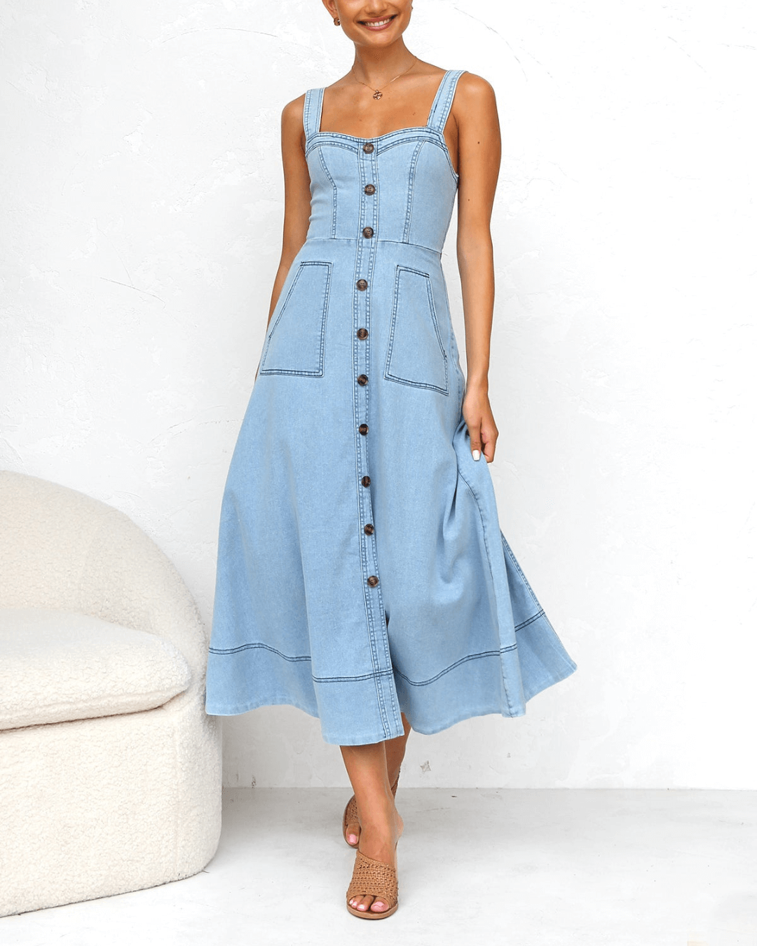 Blue Denim Maxi Dress - Seldom Seen Styles
