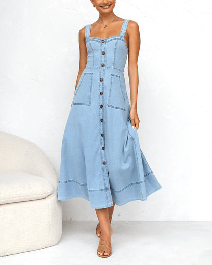 Blue Denim Maxi Dress - Seldom Seen Styles