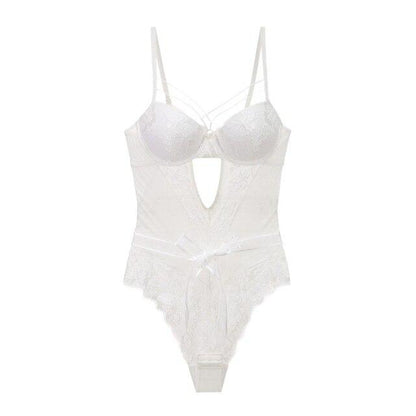 Body de malla con ribete de encaje y detalle de tiras