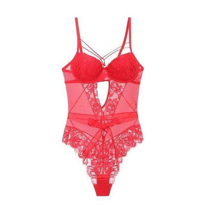 Body de malla con ribete de encaje y detalle de tiras