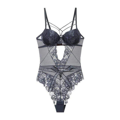 Body de malla con ribete de encaje y detalle de tiras