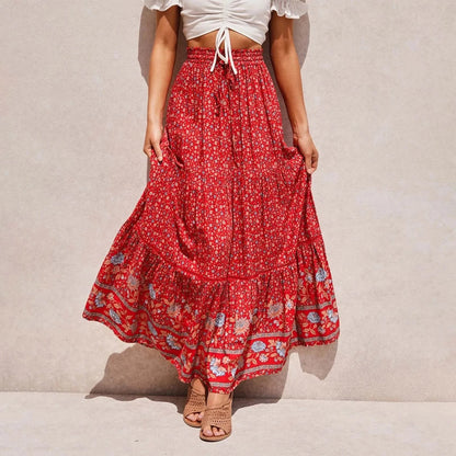 Bohemian Floral Print High Waist Maxi Skirt - Seldom Seen Styles