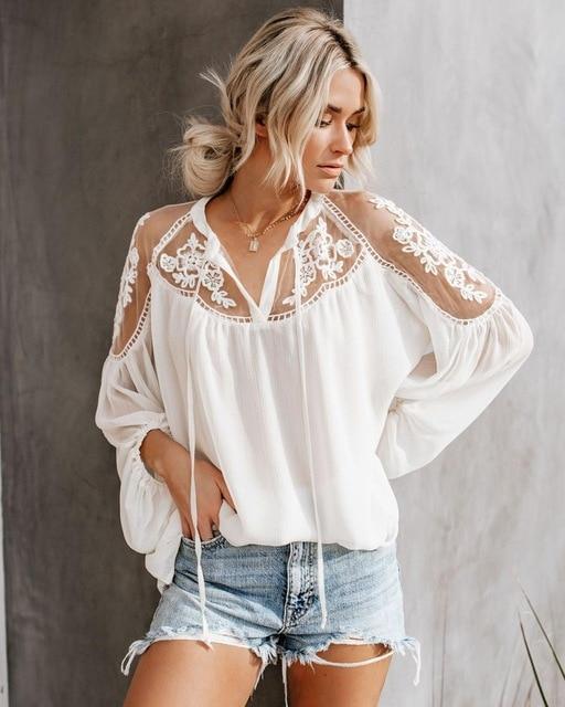 Bohemian Lace Long Sleeve Blouse - Seldom Seen Styles