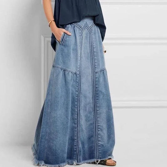 Bohemian Style Denim Maxi Skirt - Seldom Seen Styles