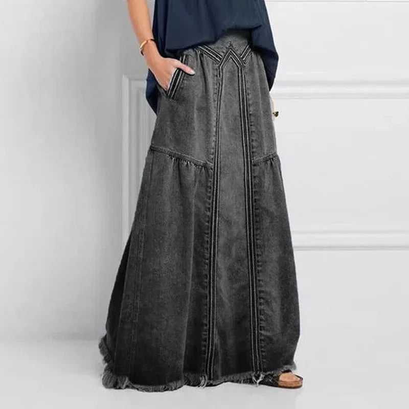 Bohemian Style Denim Maxi Skirt - Seldom Seen Styles
