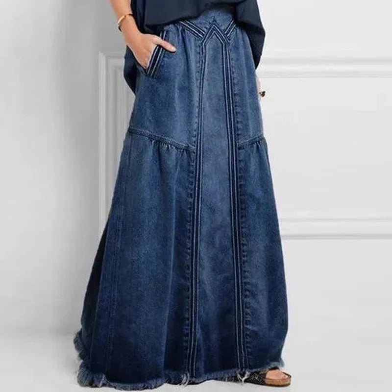 Bohemian Style Denim Maxi Skirt - Seldom Seen Styles