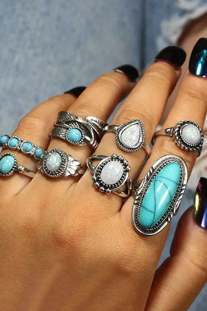 Bohemian Turquoise Bead Ring Set - Seldom Seen Styles