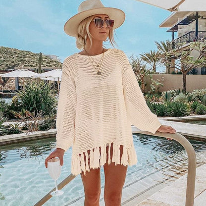 Boho Beach Crochet Knit Tassel Cover Up - Seldom Seen Styles