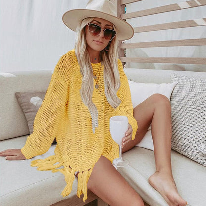 Boho Beach Crochet Knit Tassel Cover Up - Seldom Seen Styles