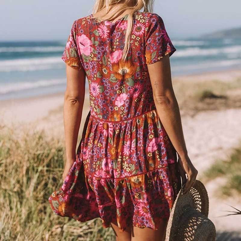 Boho Daisy Floral Print Mini Dress - Seldom Seen Styles