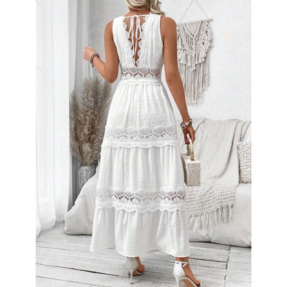 Boho Elegant White Lace Maxi Dress - Seldom Seen Styles
