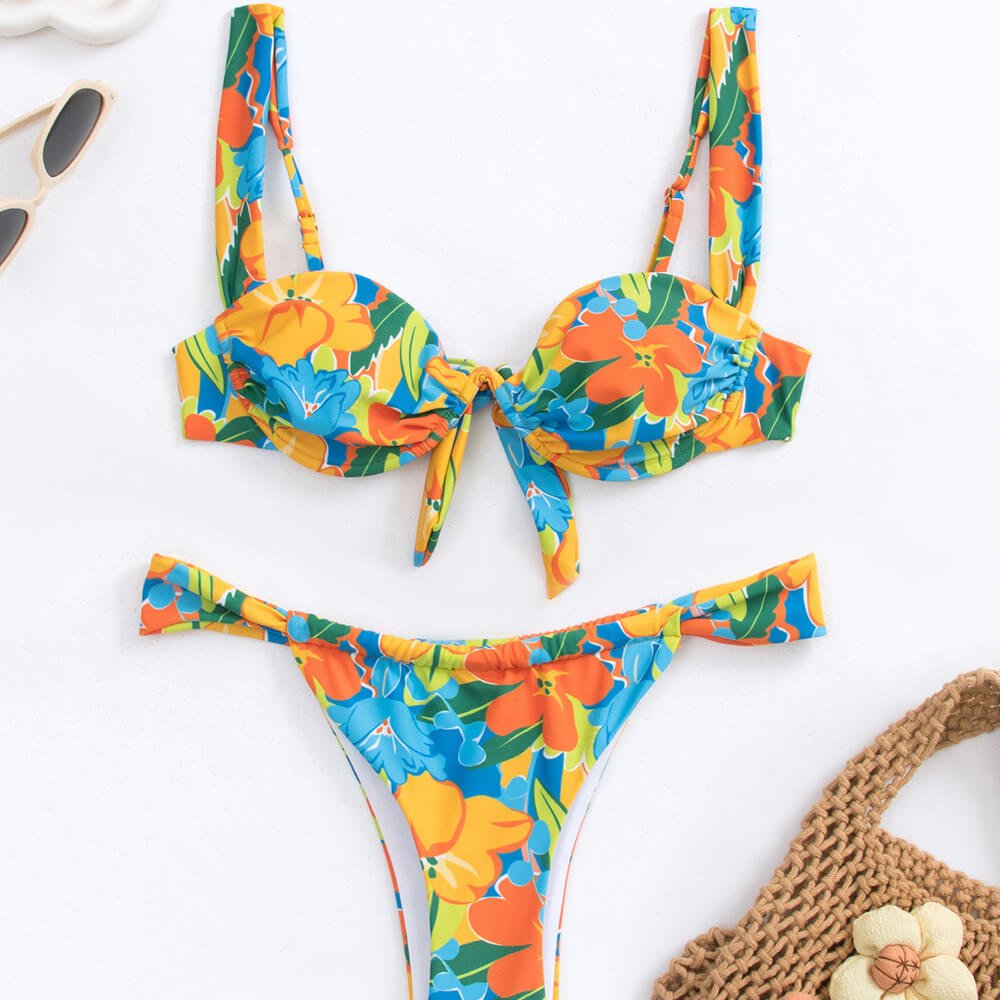Boho Floral Print High Leg Cheeky Underwire Brazilian Two Piece Bikini Swimsuit - Seldom Seen Styles