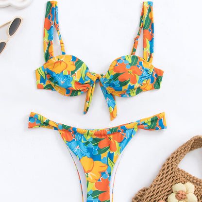 Boho Floral Print High Leg Cheeky Underwire Brazilian Two Piece Bikini Swimsuit - Seldom Seen Styles